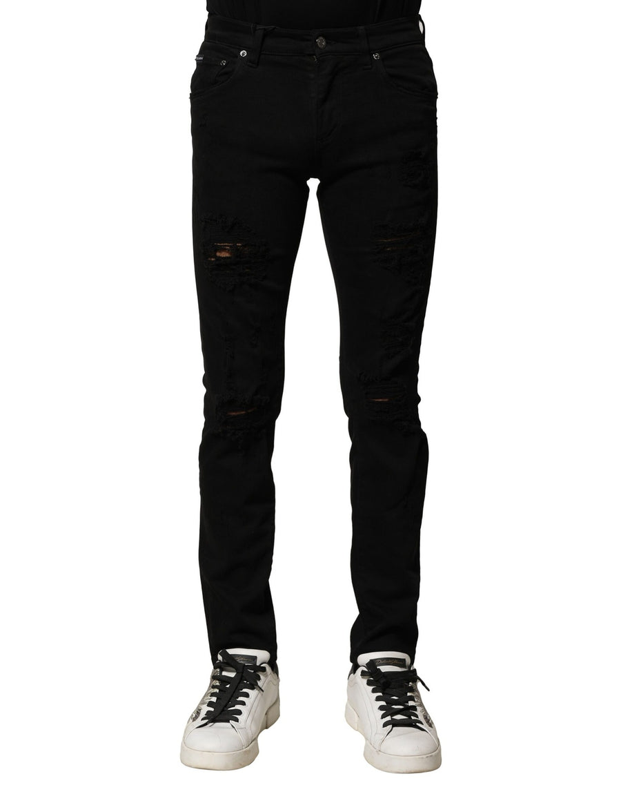 Black Cotton Logo Plaque Slim Denim Jeans
