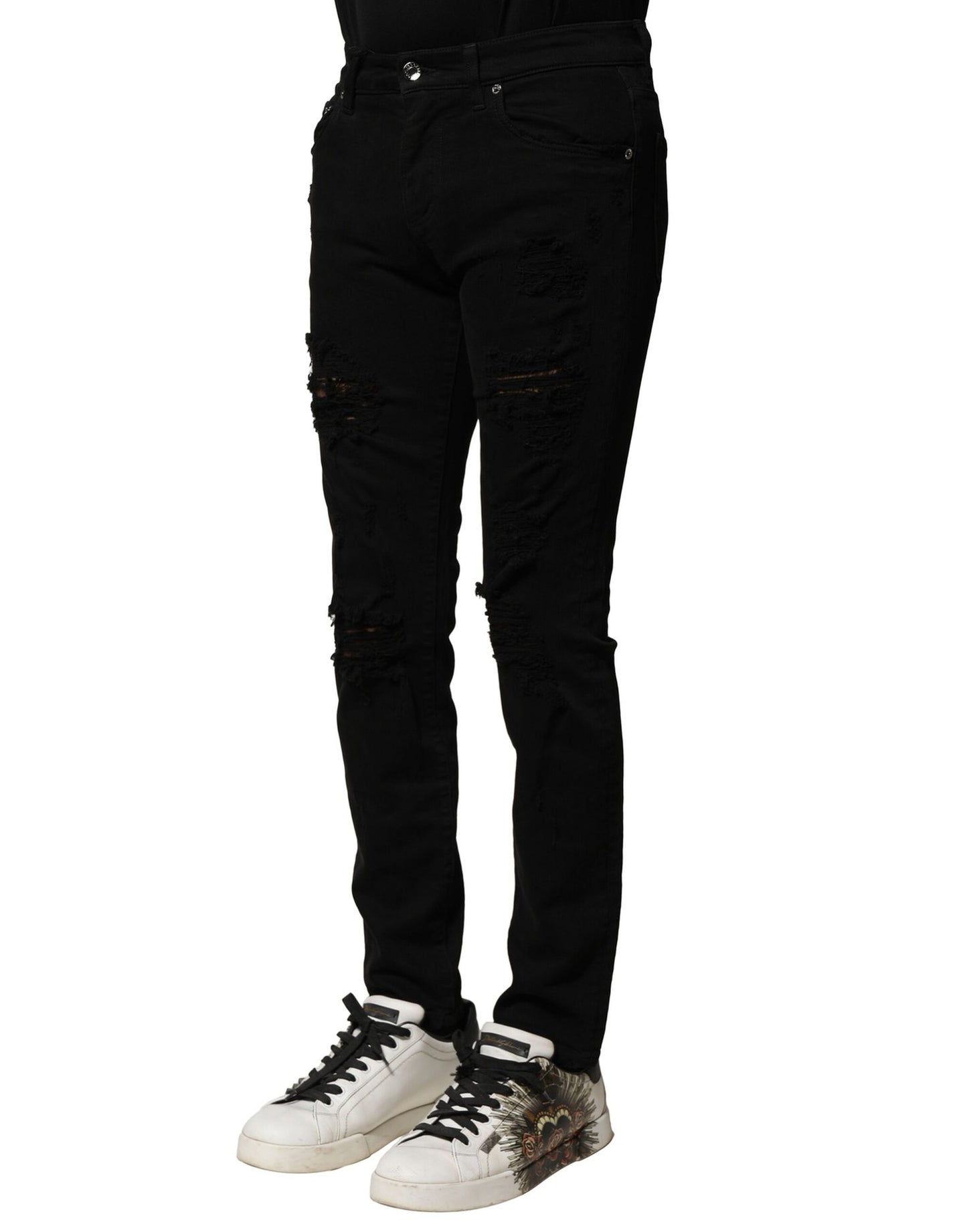 Black Cotton Logo Plaque Slim Denim Jeans