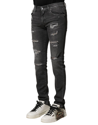 Black Washed Tattered Slim Fit Denim Jeans