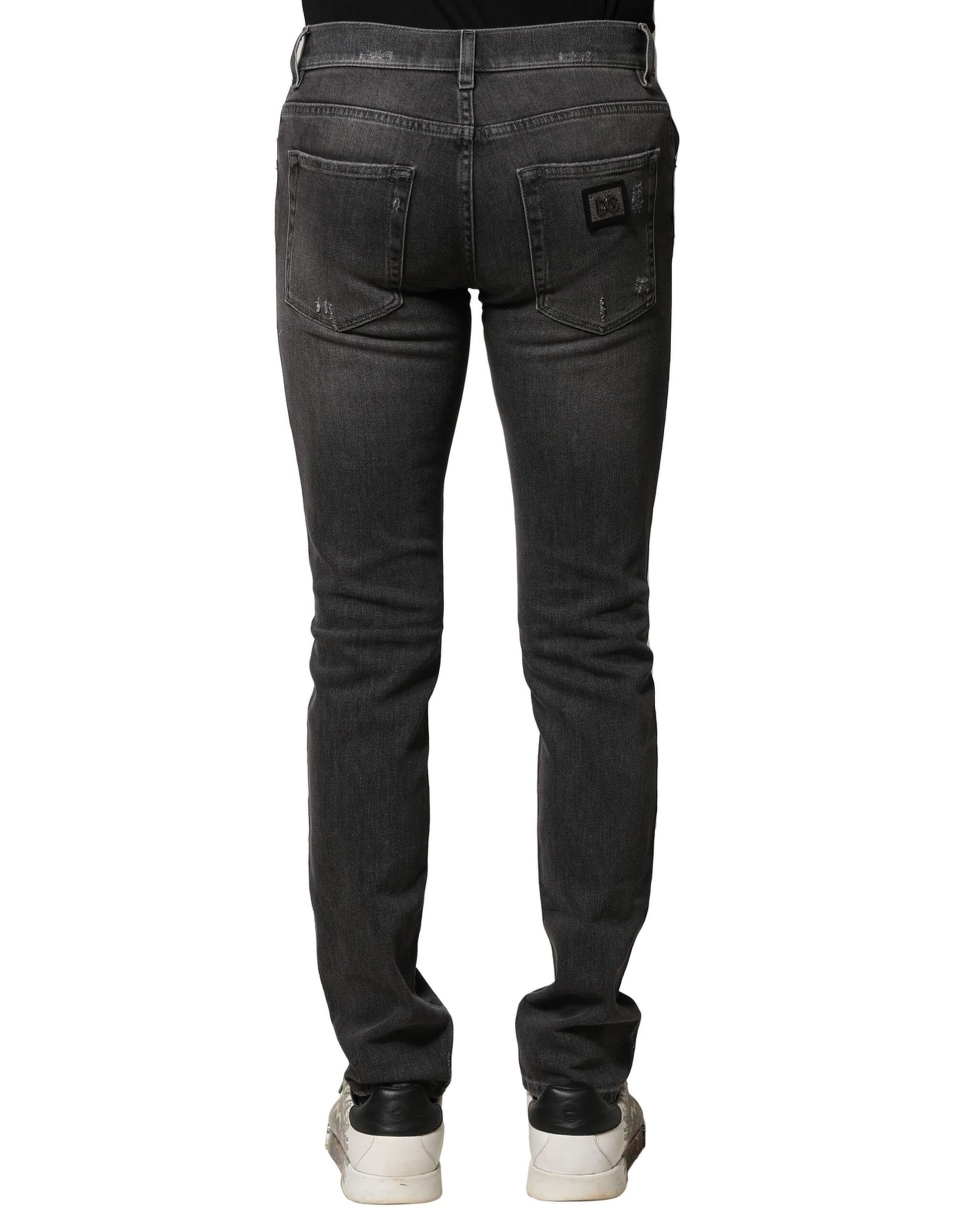 Black Washed Tattered Slim Fit Denim Jeans