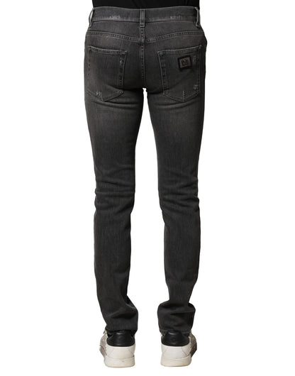 Black Washed Tattered Slim Fit Denim Jeans