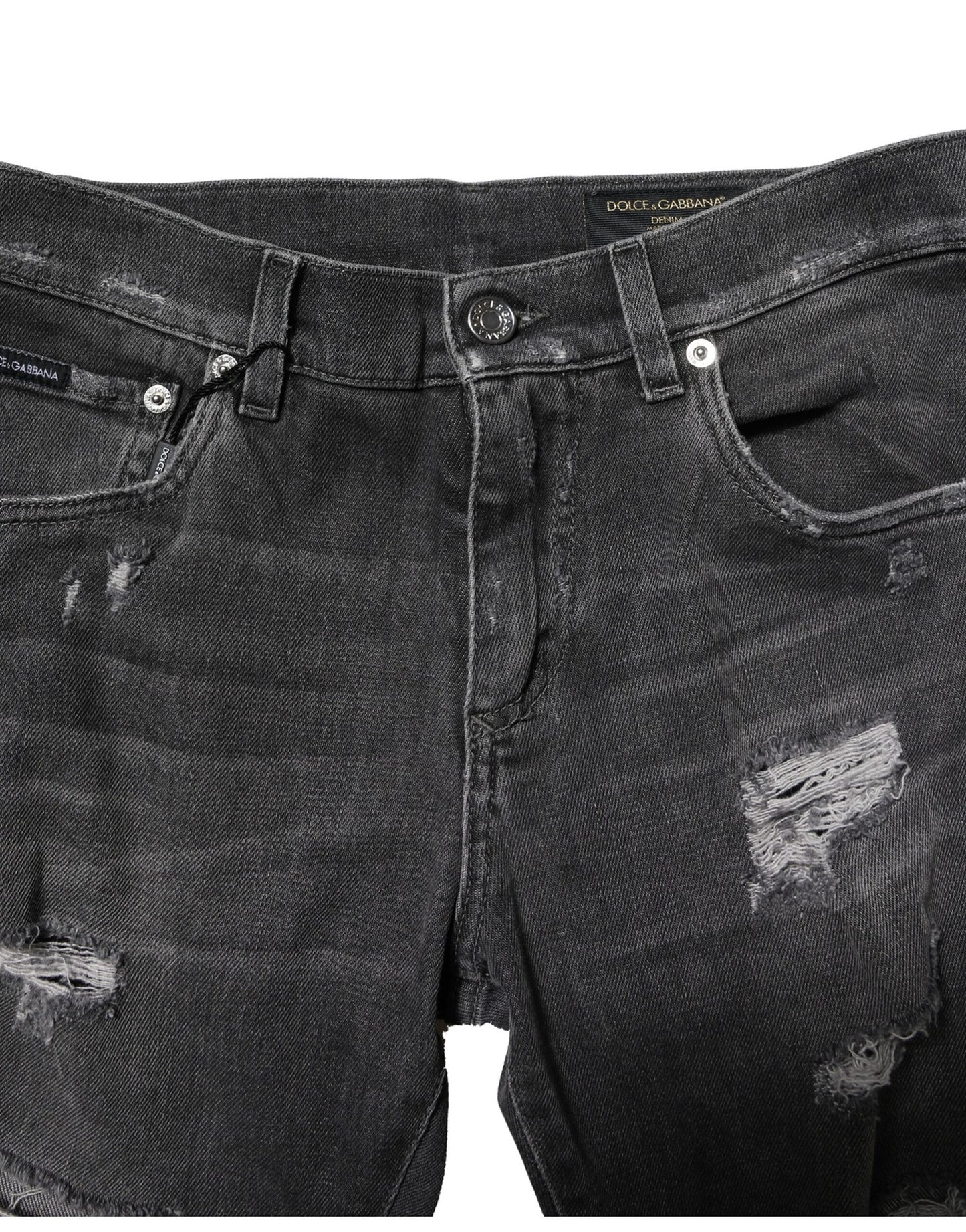 Black Washed Tattered Slim Fit Denim Jeans