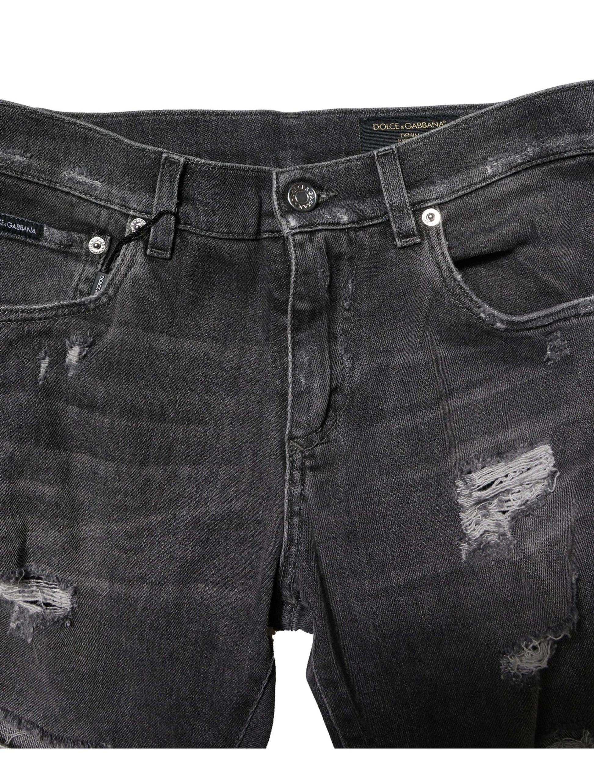 Black Washed Tattered Slim Fit Denim Jeans