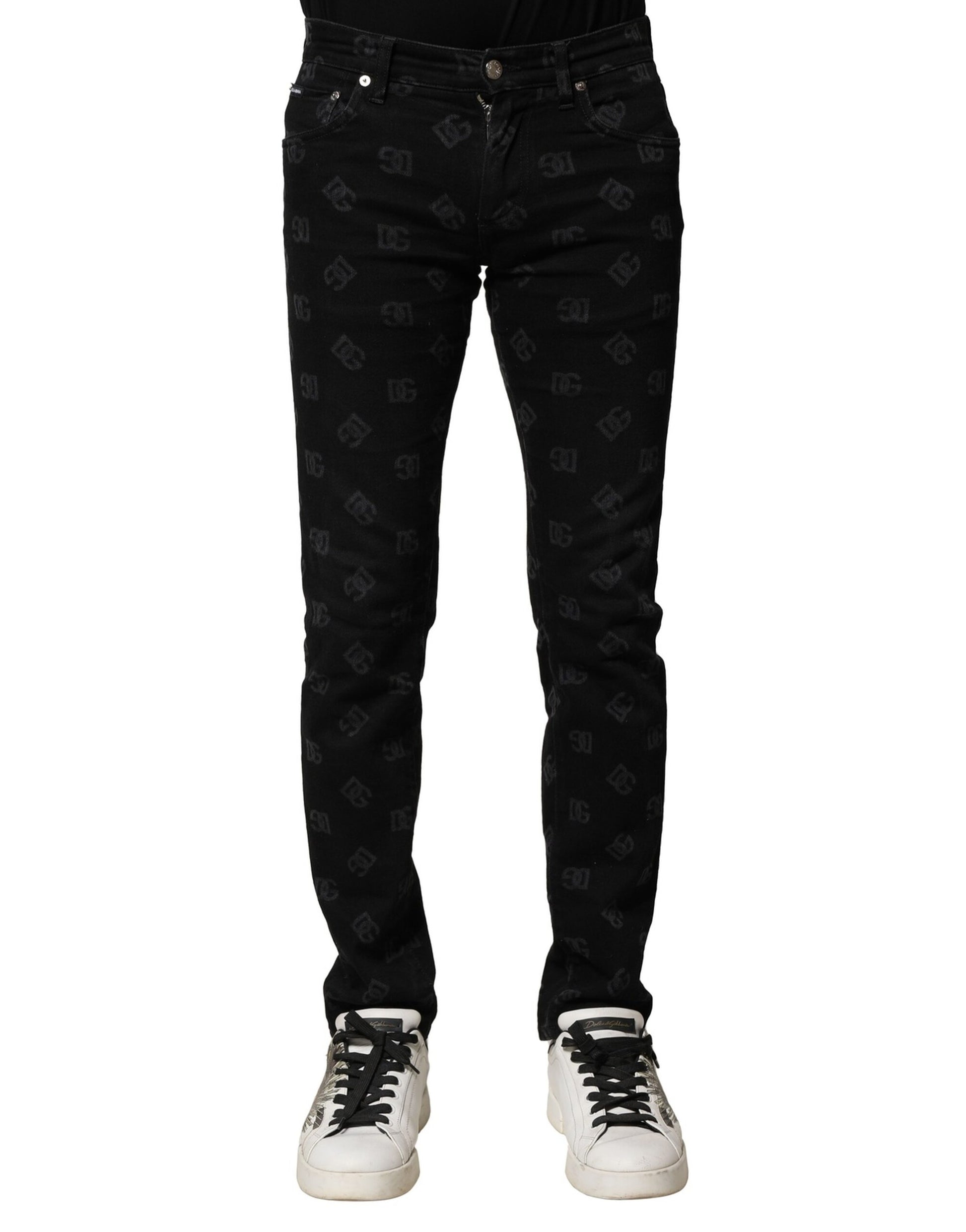Black Cotton DG Logo Skinny Men Denim Jeans