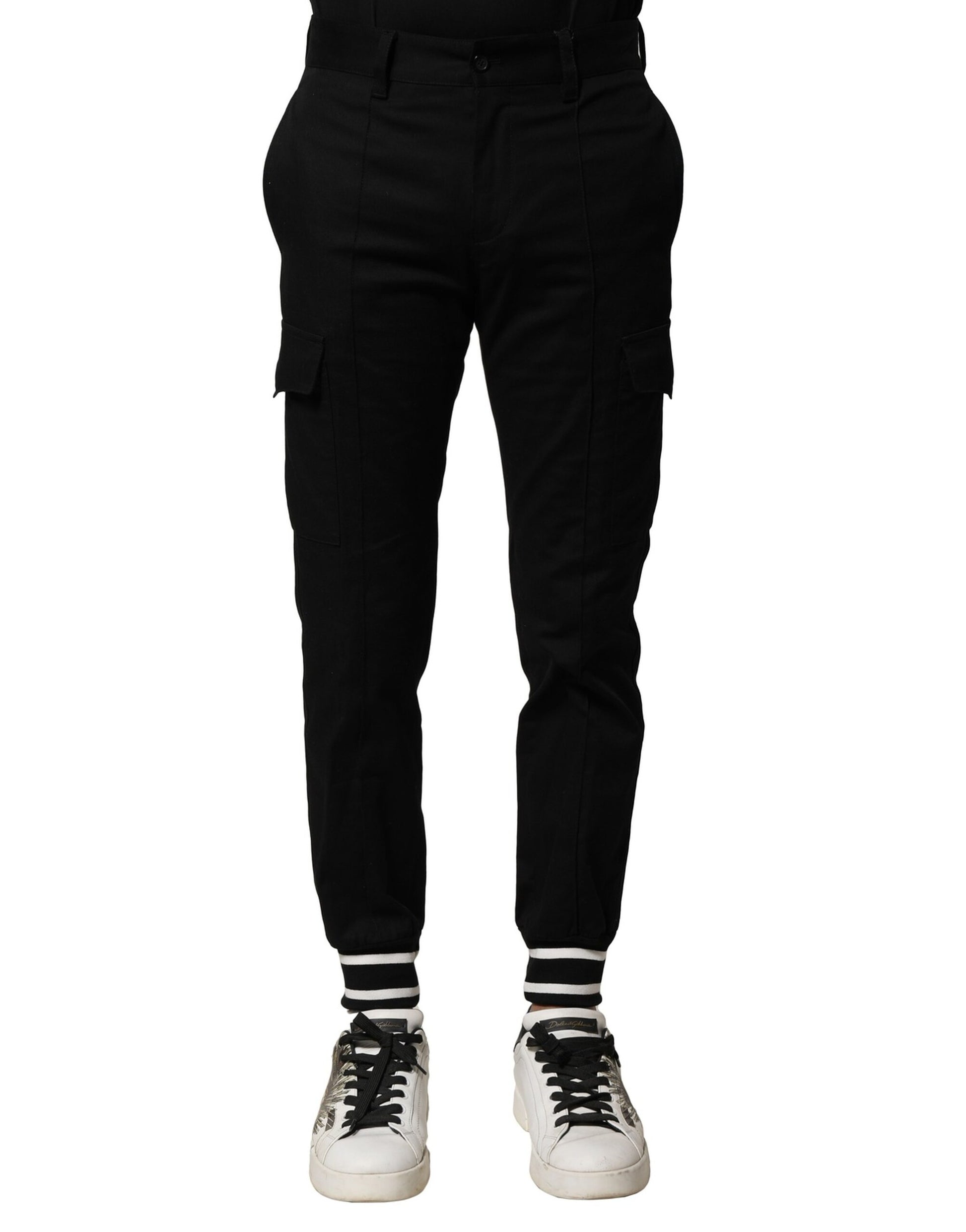 Black Cotton Cargo Joggers Men Pants