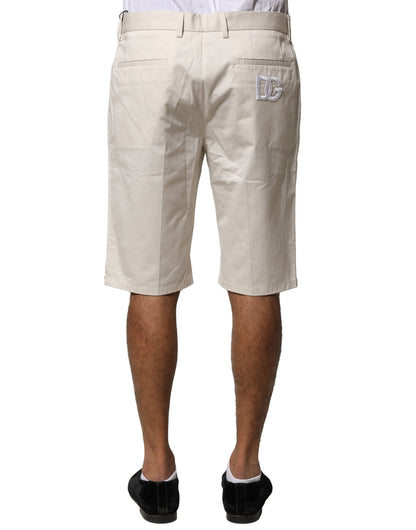 Beige Cotton Stretch Mid Waist Bermuda Shorts