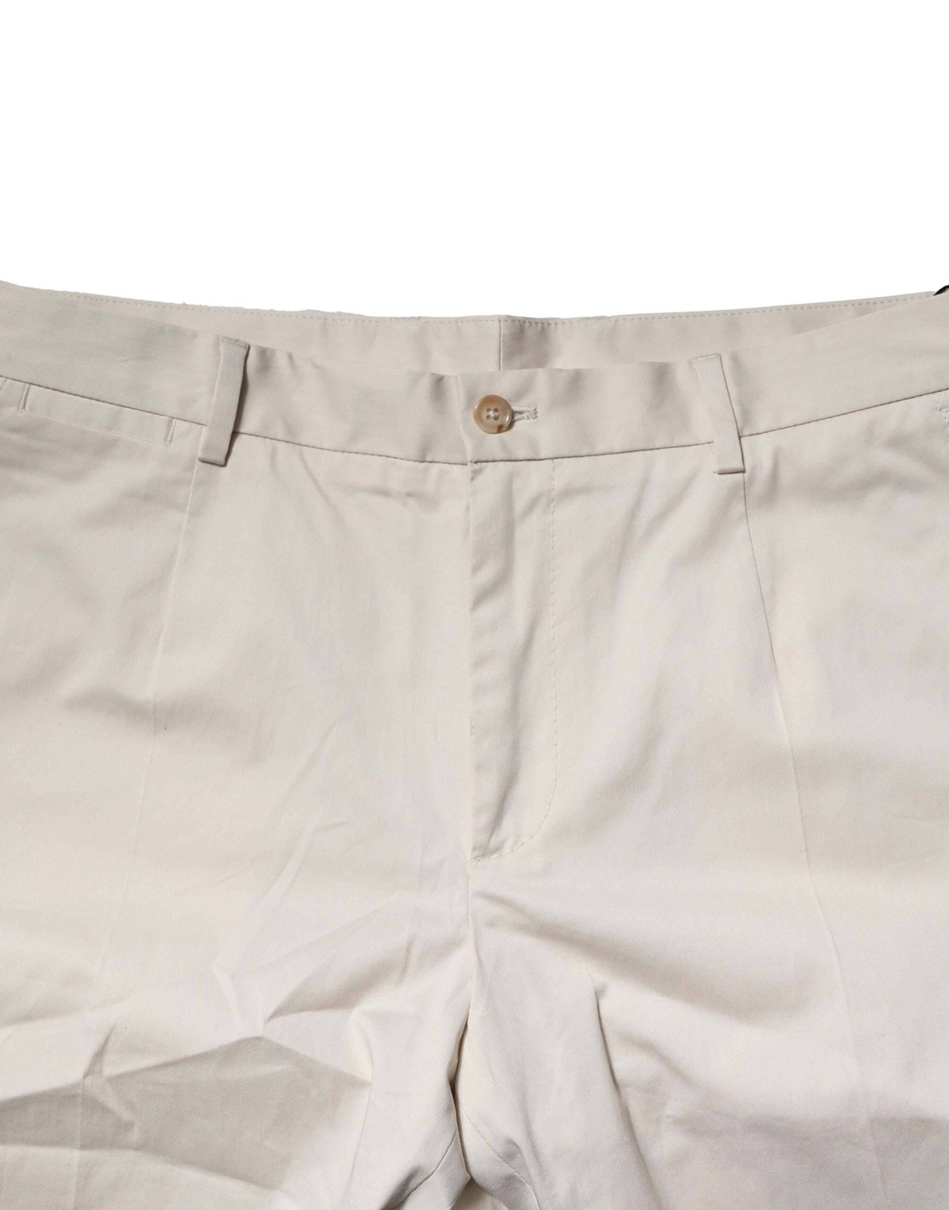 Beige Cotton Stretch Mid Waist Bermuda Shorts