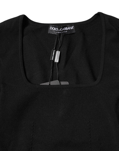 Black Square Neck Long Sleeves Pullover Top