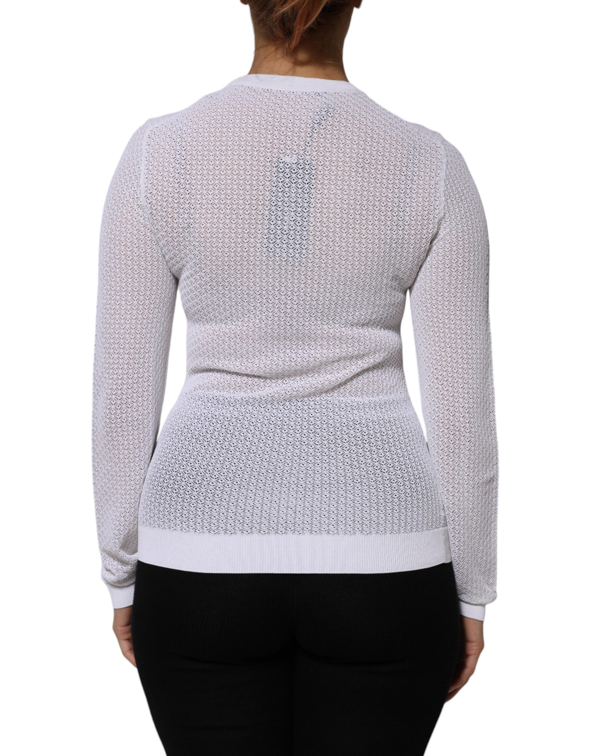White Round Neck Long Sleeves Pullover Top
