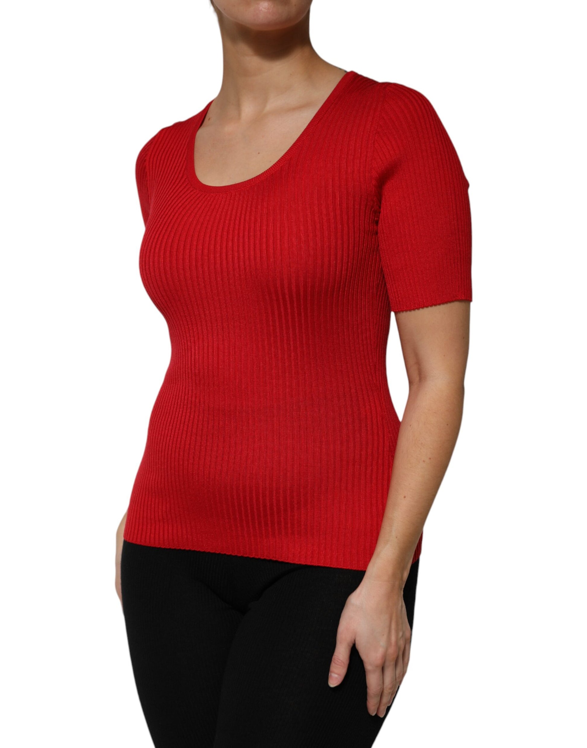 Red Round Neck Short Sleeves Pullover Top