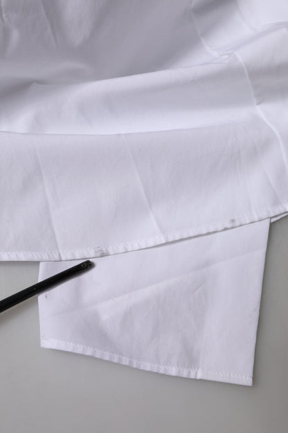 White Cotton Collared Short Sleeves Top