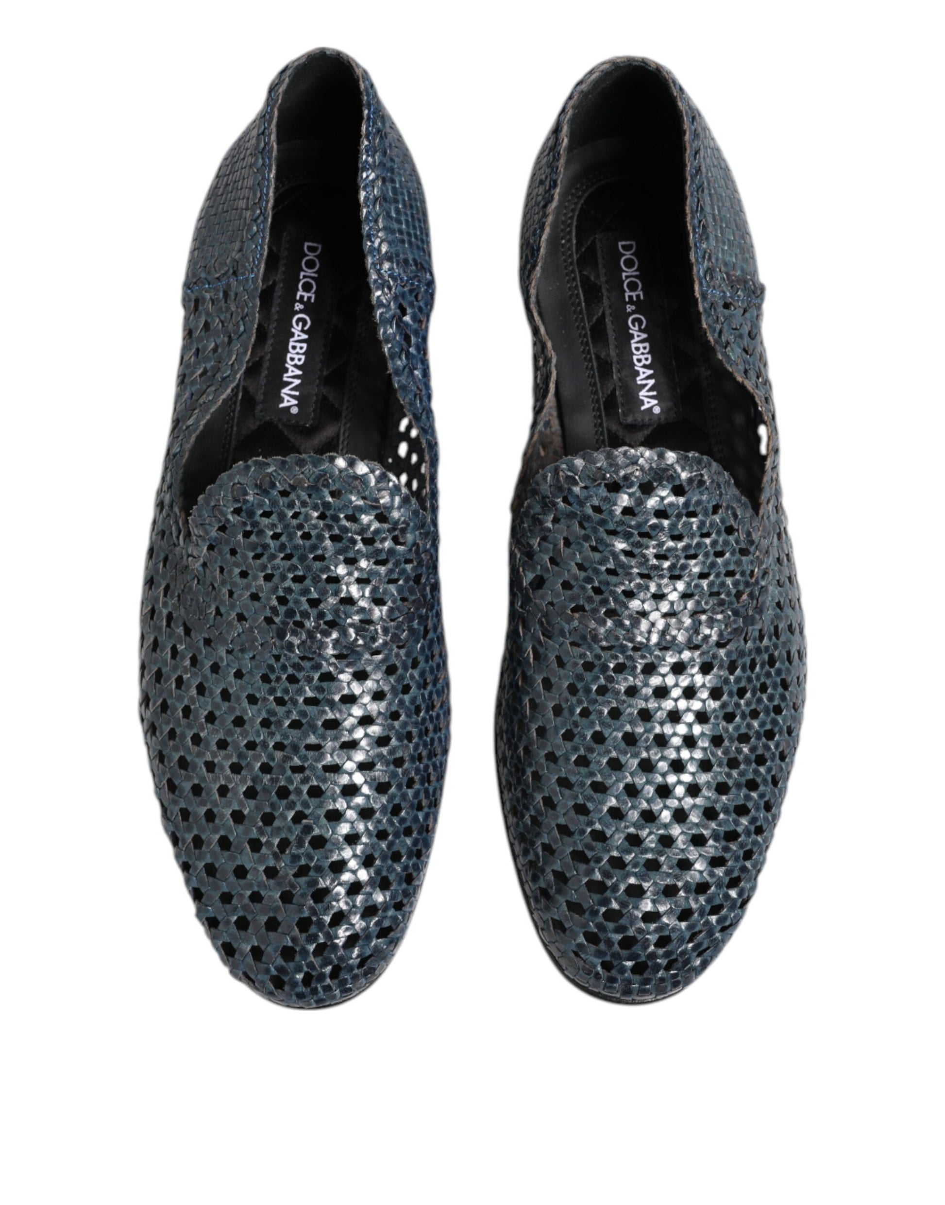 Blue Woven Leather Slip On Loafers Shoes