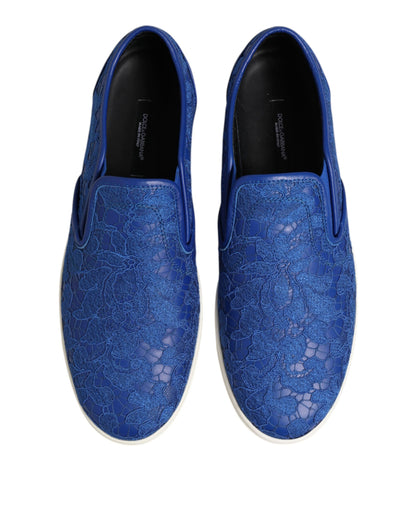 Blue Leather Lace Slip On Sneaker Shoes