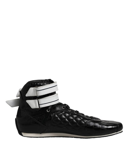 Black Quilted Leather Lace Up Sneakers Shoes