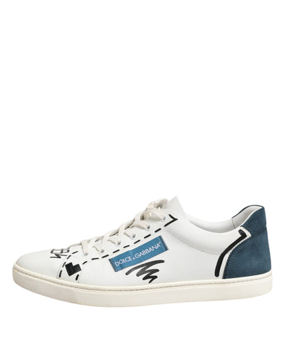 White Leather Printed Low Top Sneakers Shoes