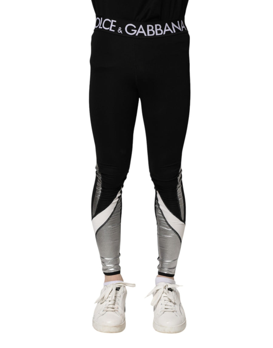 Black Silver Nylon Skinny Men Leggings Pants