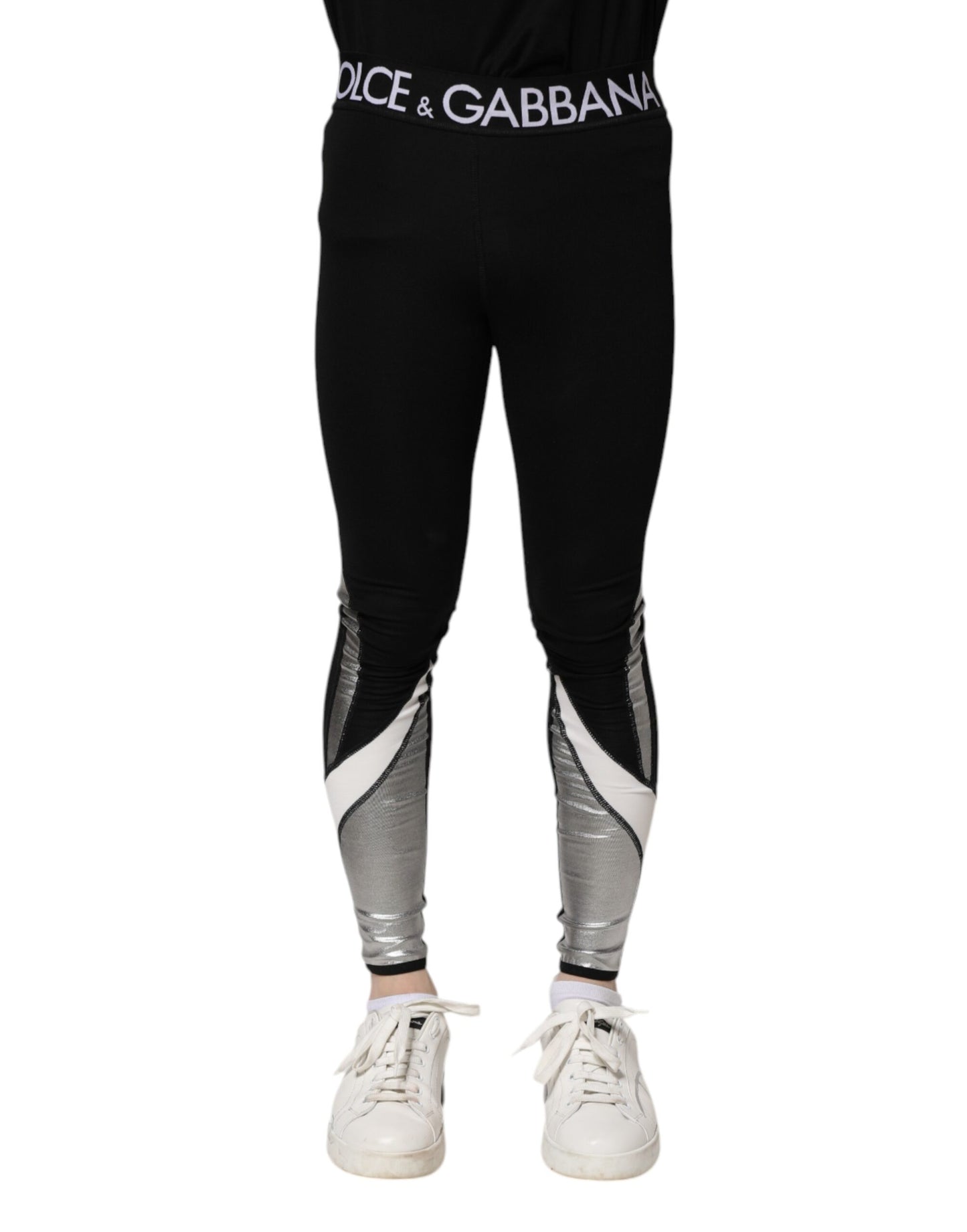 Black Silver Nylon Skinny Men Leggings Pants