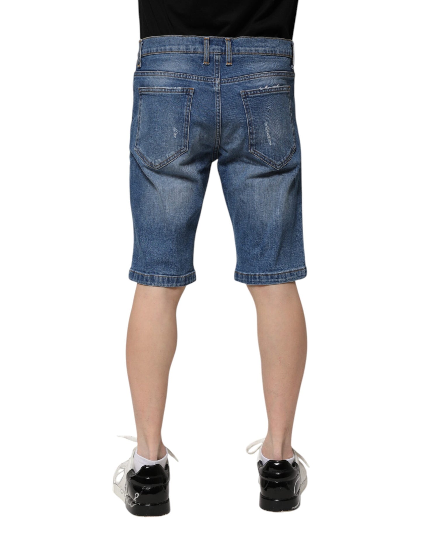 Blue Cotton Stretch Men Denim Bermuda Shorts