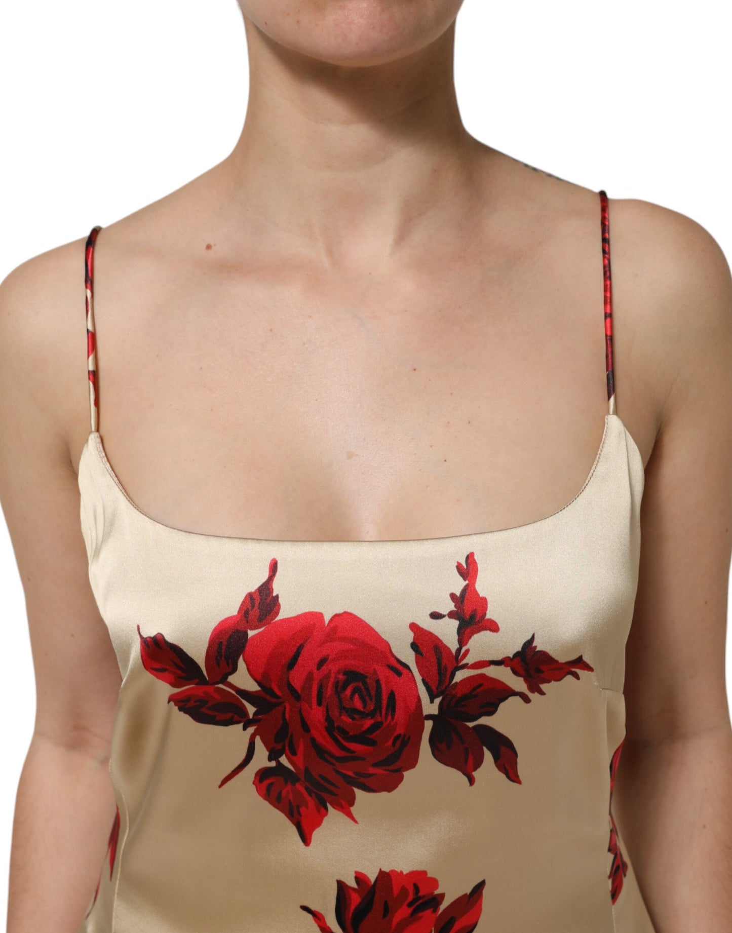 Beige Floral Spaghetti Strap Sheath Dress