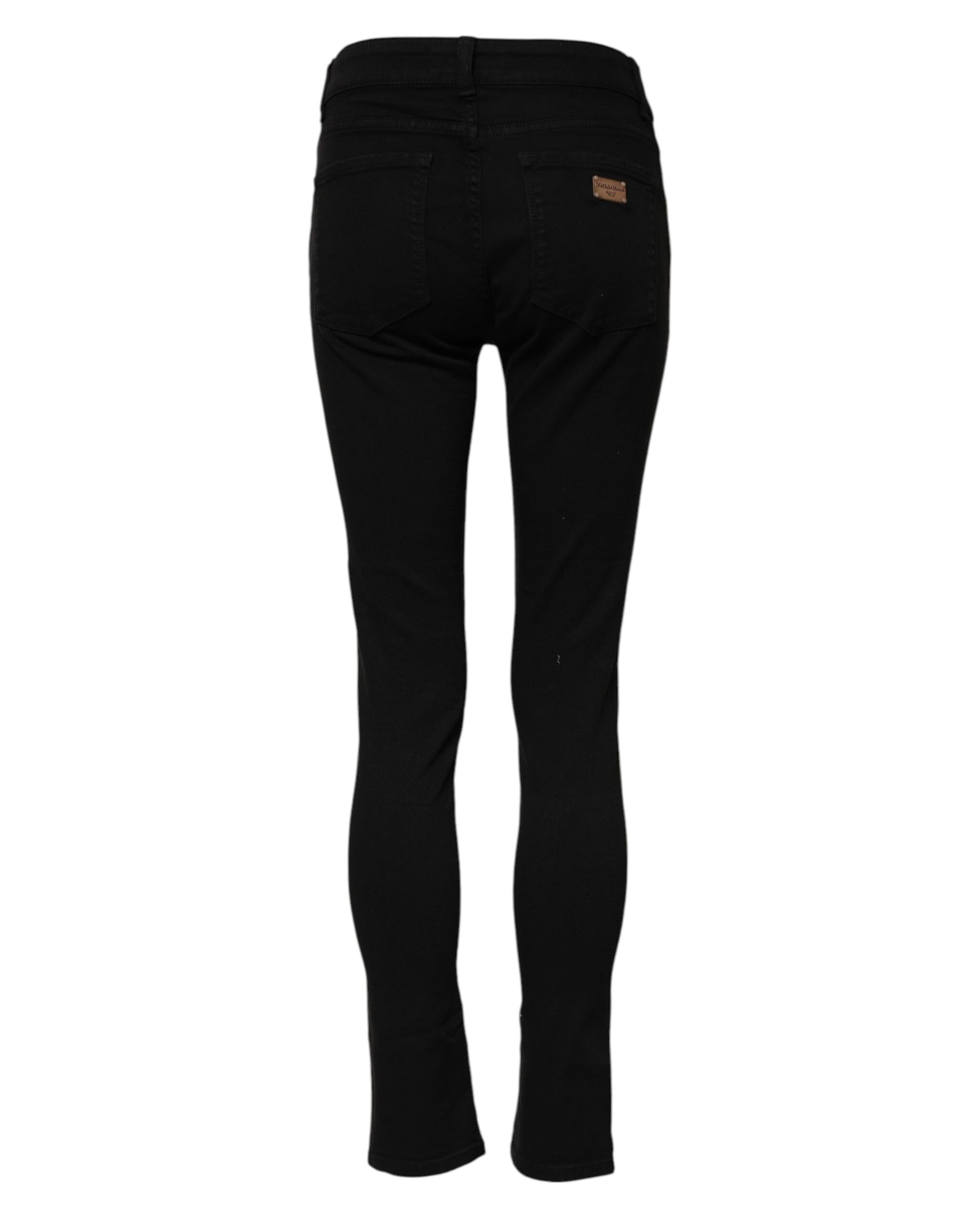 Black Skinny Cotton Mid Waisted Denim Jeans