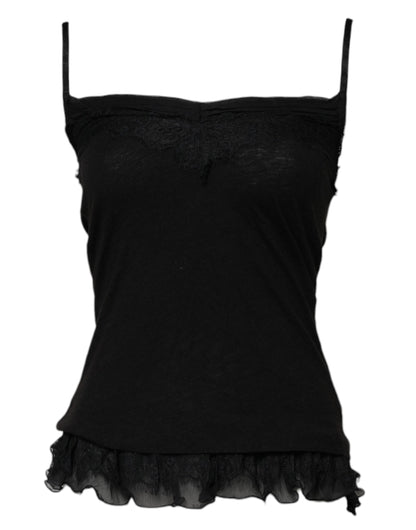 Black Wool Sleeveless Square Neck Tank Top