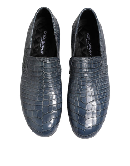 Blue Exotic Leather Slip On Loafers Men Dress Shoes