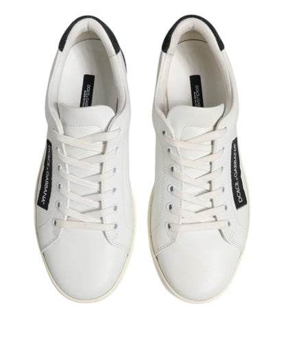 White Black Leather Lace Up Men Sneakers Shoes