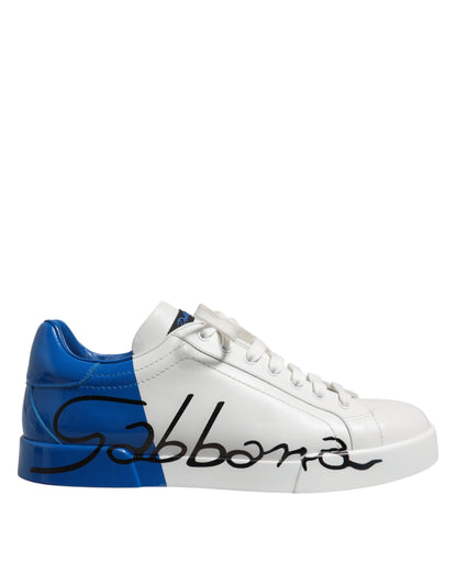 White Blue Low Top Leather Sneakers Shoes