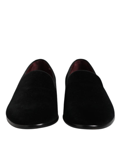 Black Velvet Slip On Loafers Formal Shoes