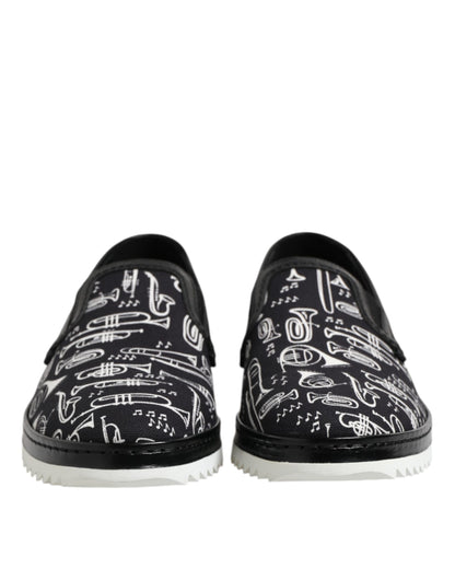 Black Slip On Printed Men Loafers Shoes