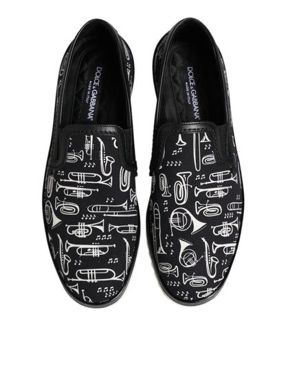 Black Slip On Printed Men Loafers Shoes