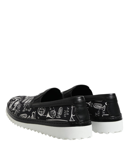 Black Slip On Printed Men Loafers Shoes