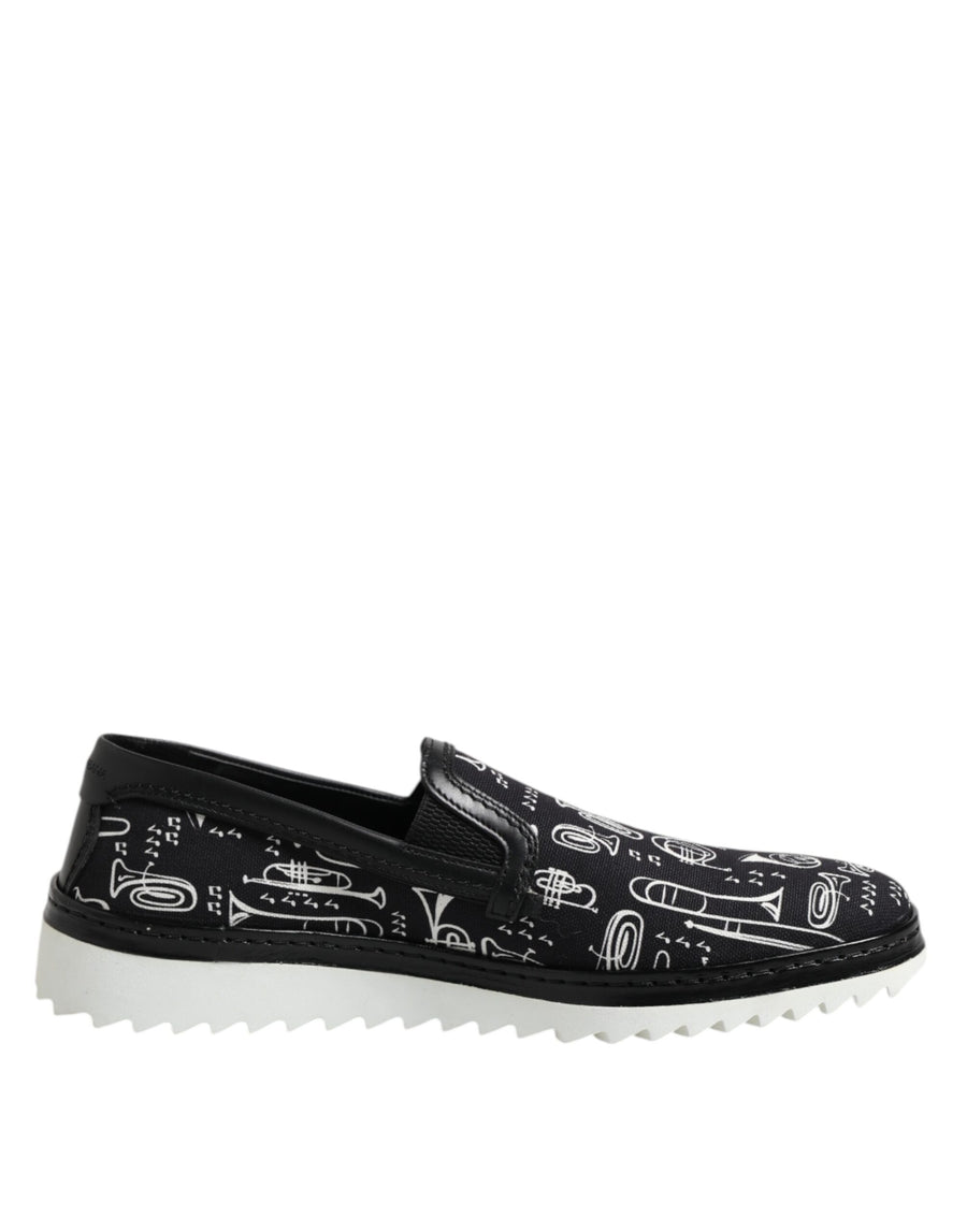Black Slip On Printed Men Loafers Shoes