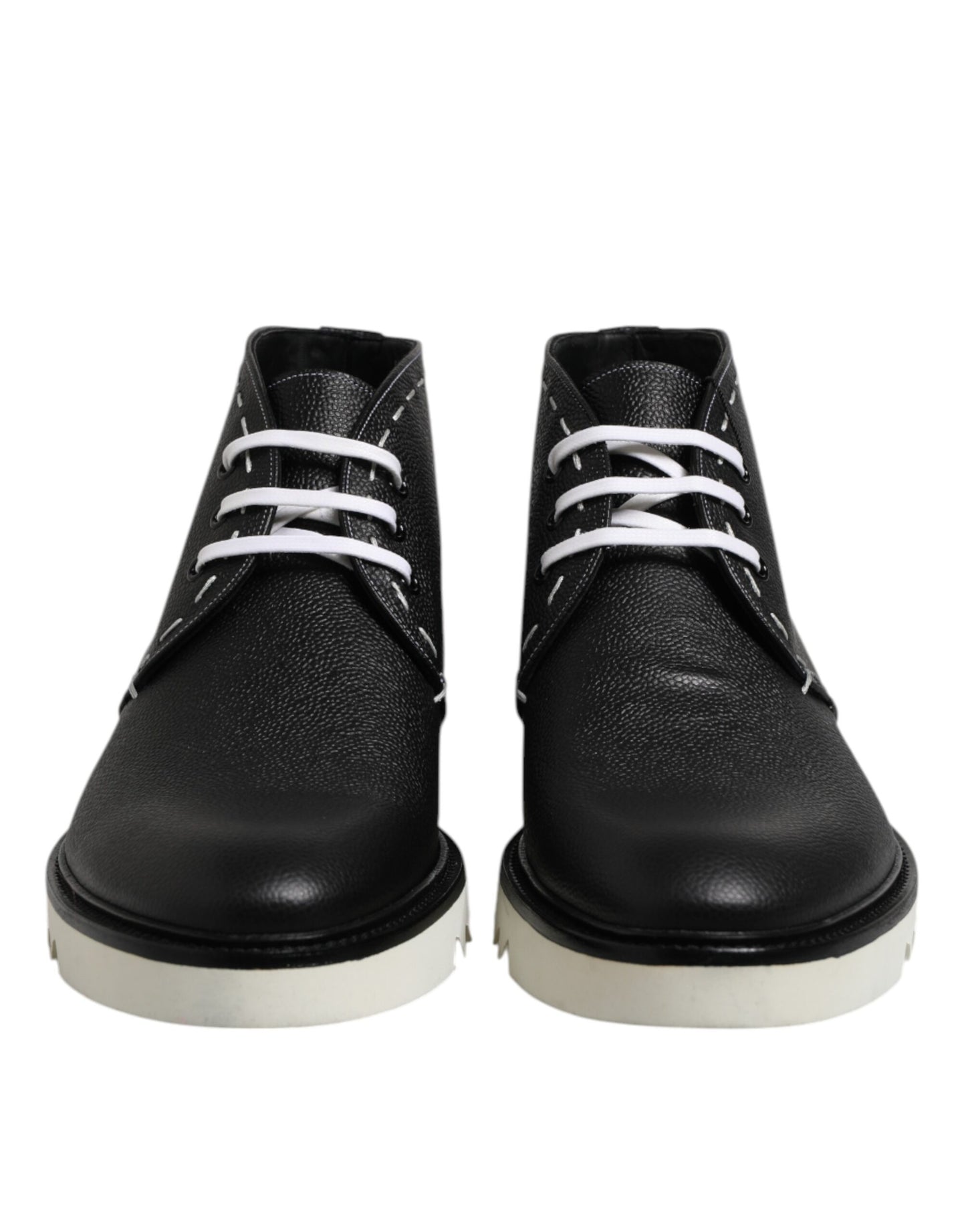 Black White Leather Ankle Boots Shoes