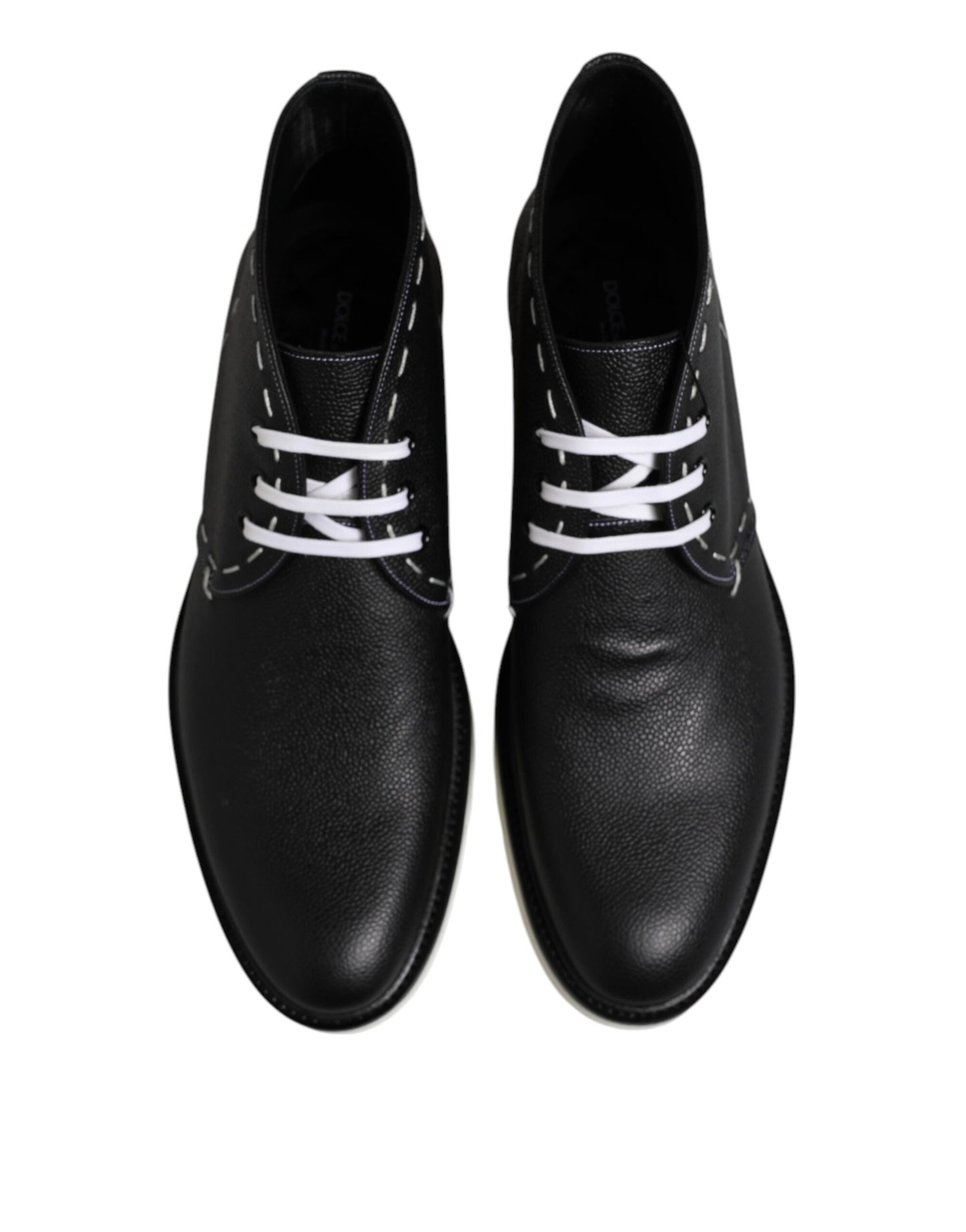 Black White Leather Ankle Boots Shoes