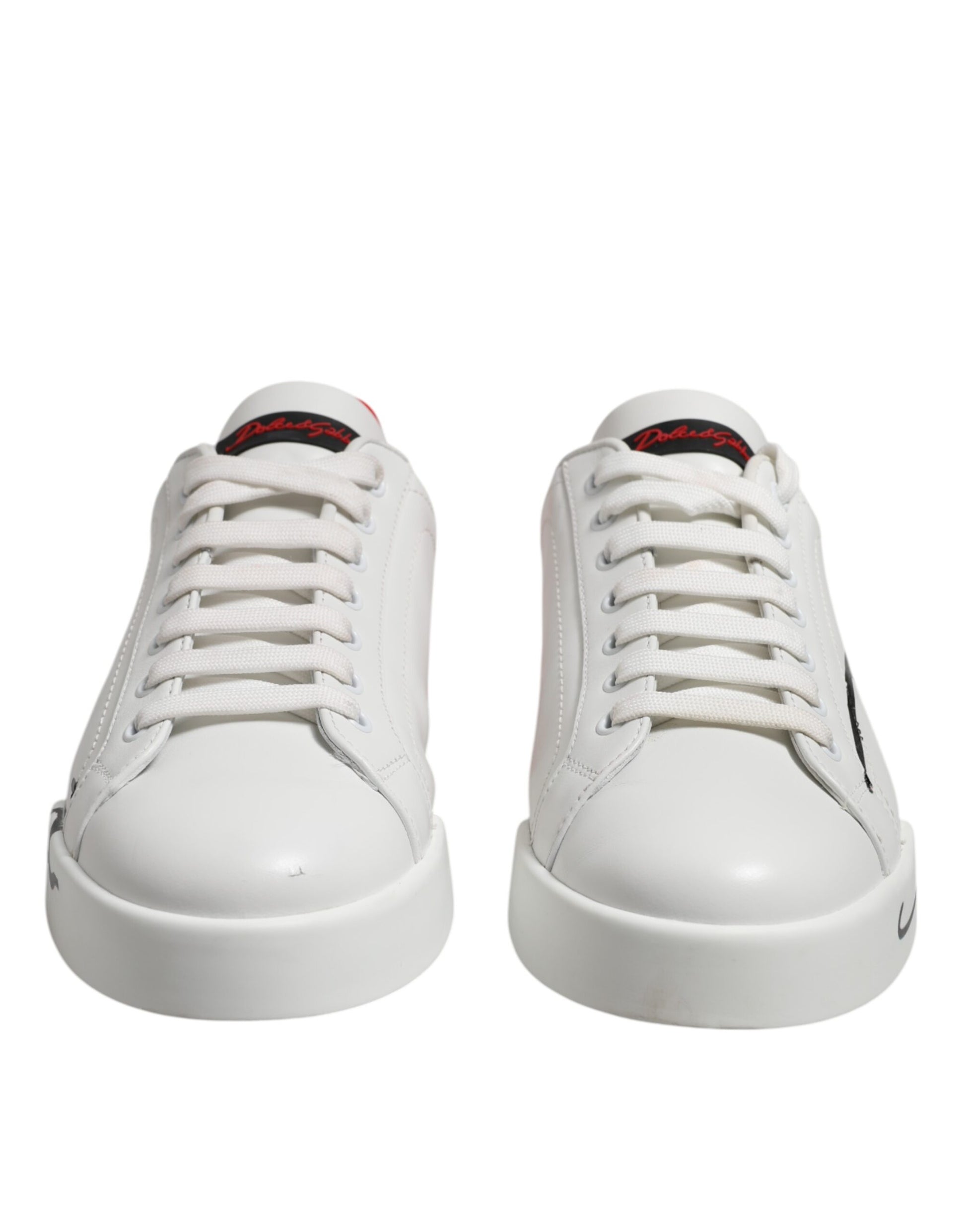 White Red Logo Low Top Leather Sneakers Shoes