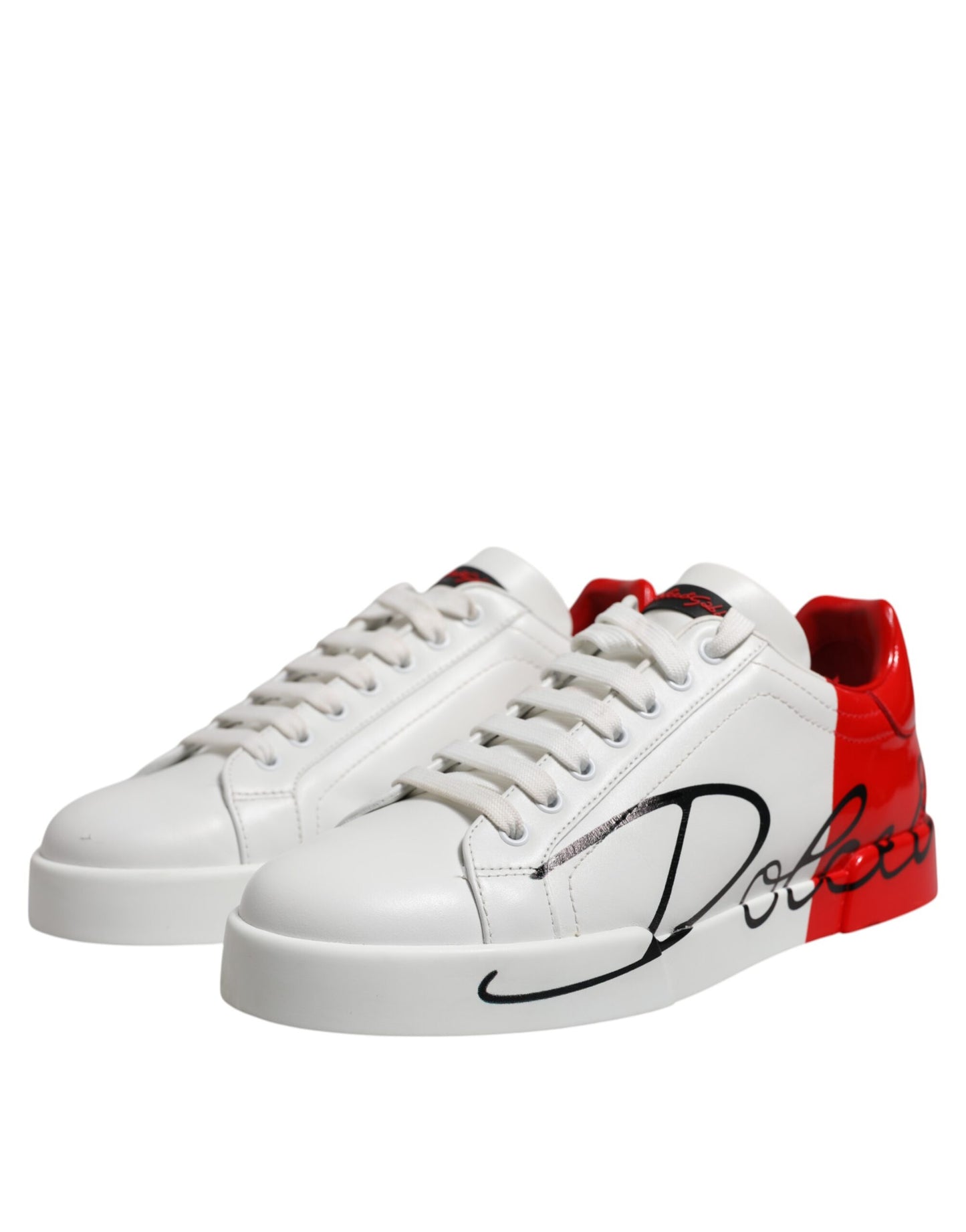 White Red Logo Low Top Leather Sneakers Shoes