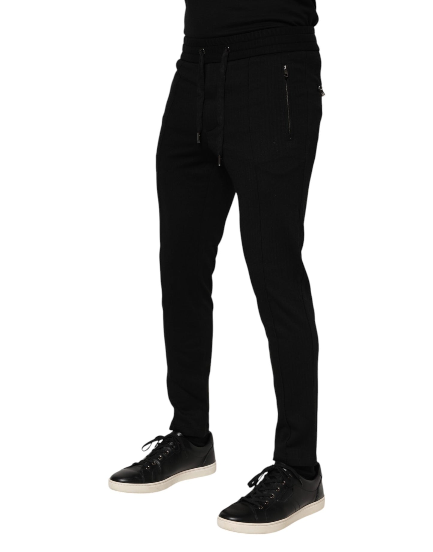 Black Viscose Drawstring Men Jogger Pants