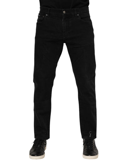 Black Cotton Logo Plaque Slim Fit Denim Jeans