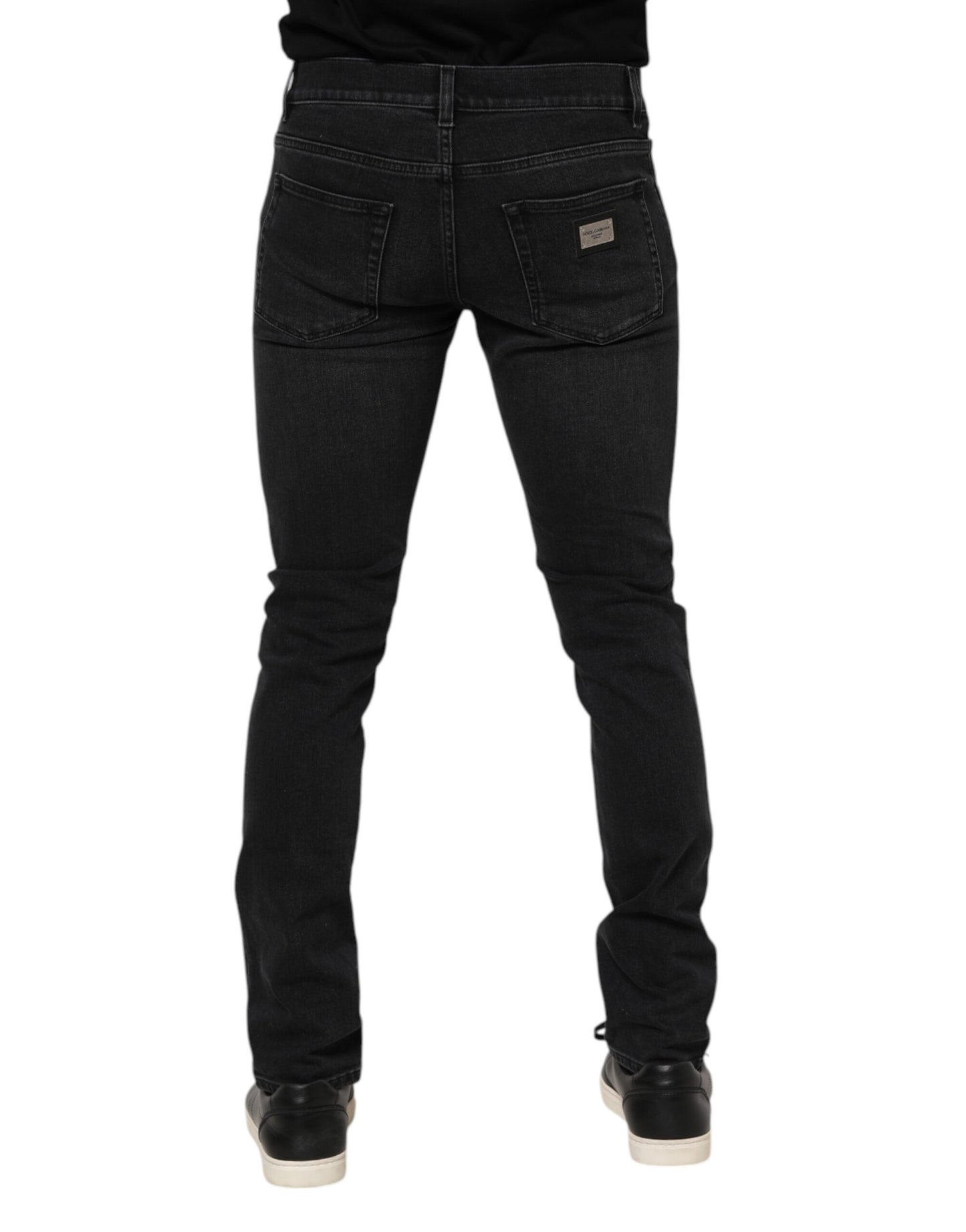 Black Washed Cotton Skinny Denim Jeans