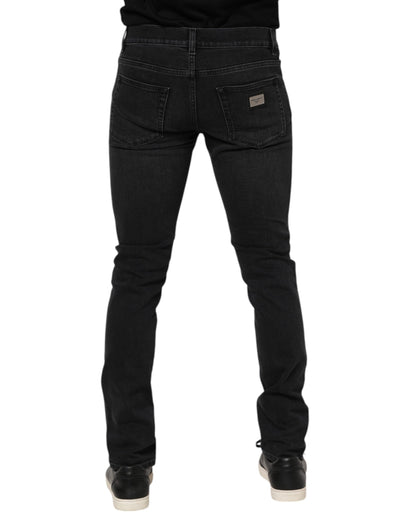 Black Washed Cotton Skinny Denim Jeans