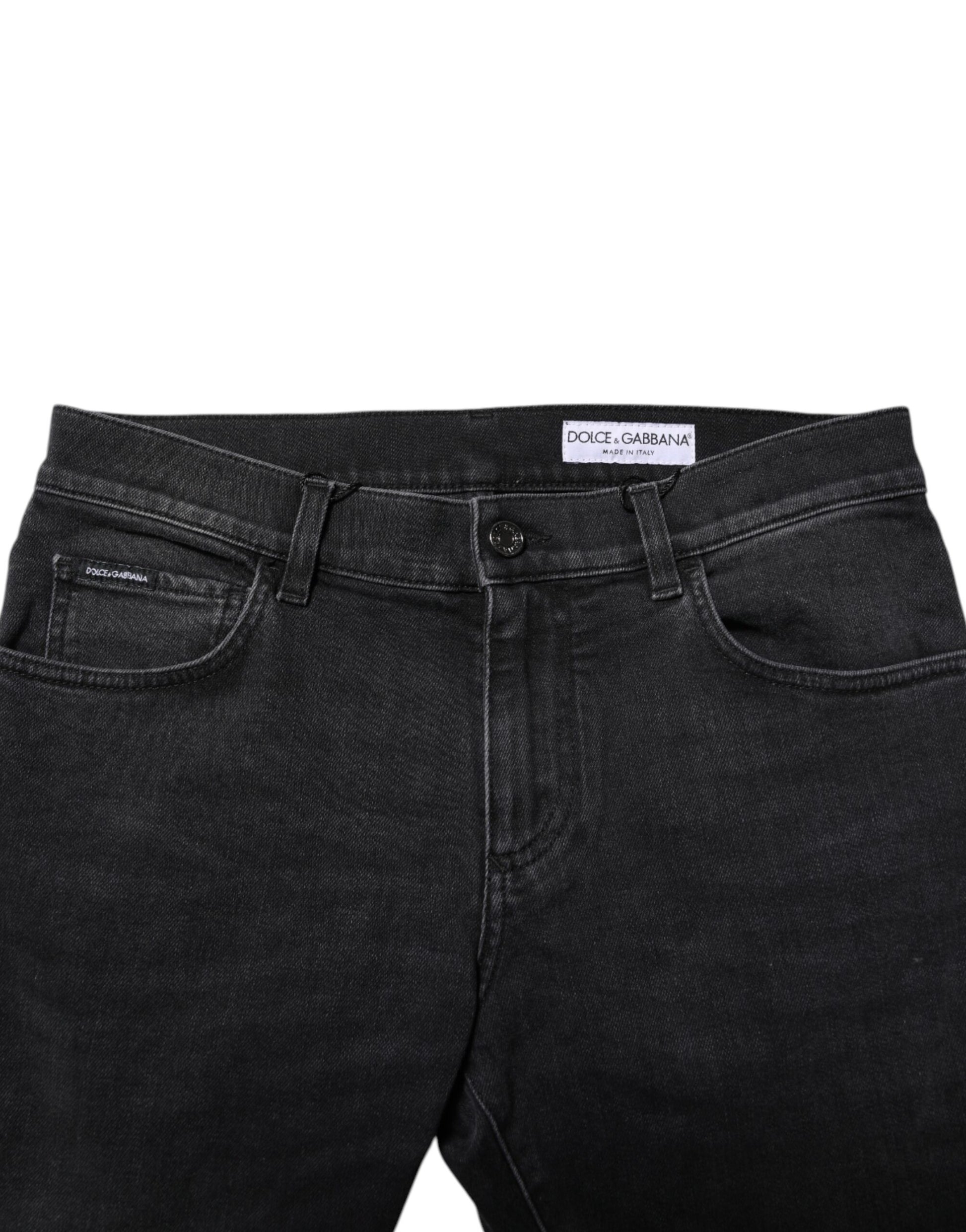 Black Washed Cotton Skinny Denim Jeans