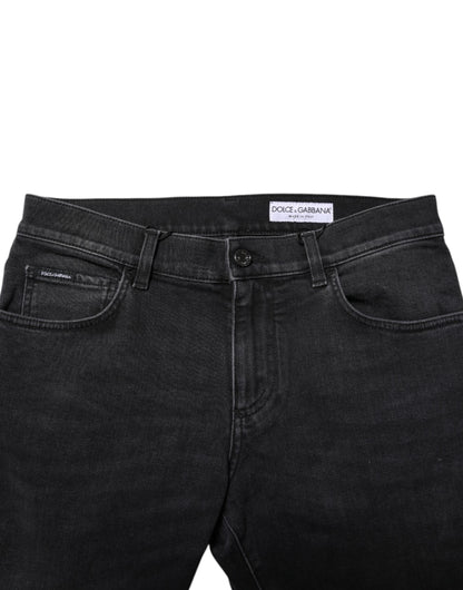 Black Washed Cotton Skinny Denim Jeans