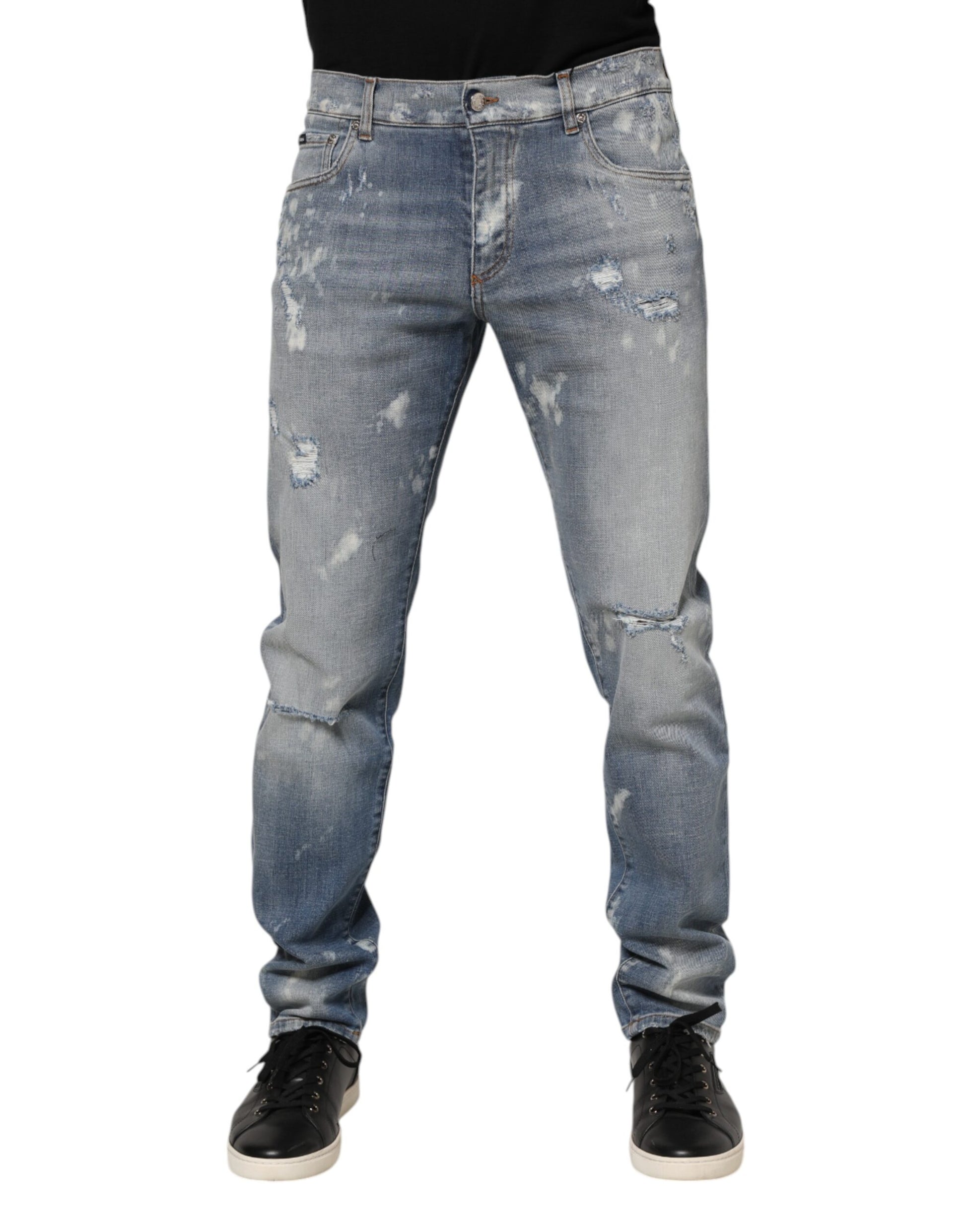 Blue Cotton Tattered Slim Fit Men Denim Jeans