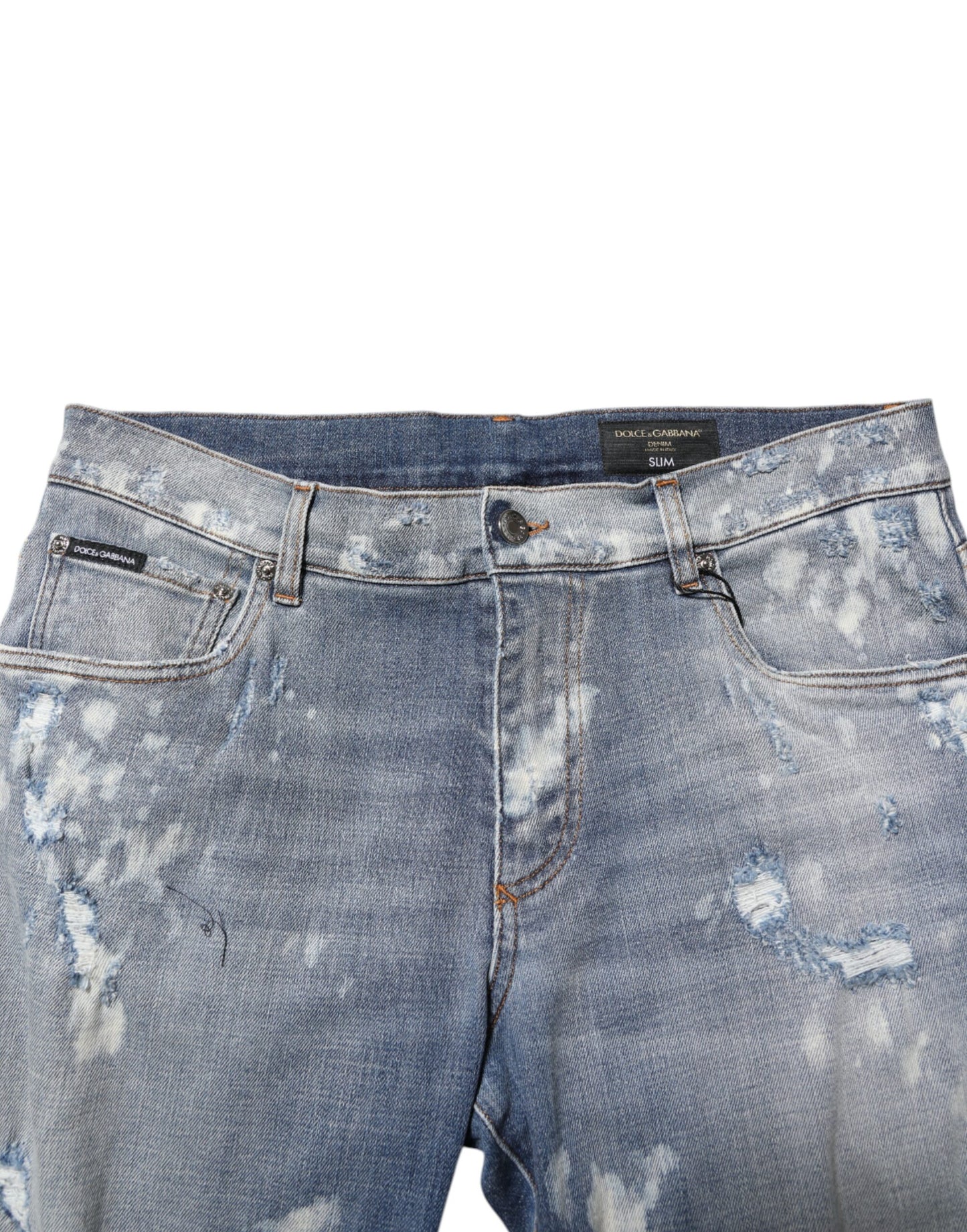 Blue Cotton Tattered Slim Fit Men Denim Jeans