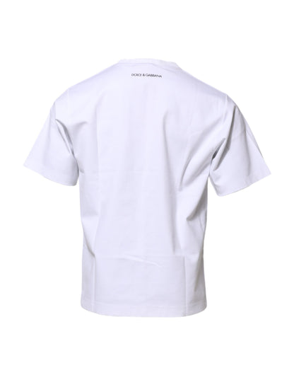 White Cotton Crew Neck Graphic Print T-shirt