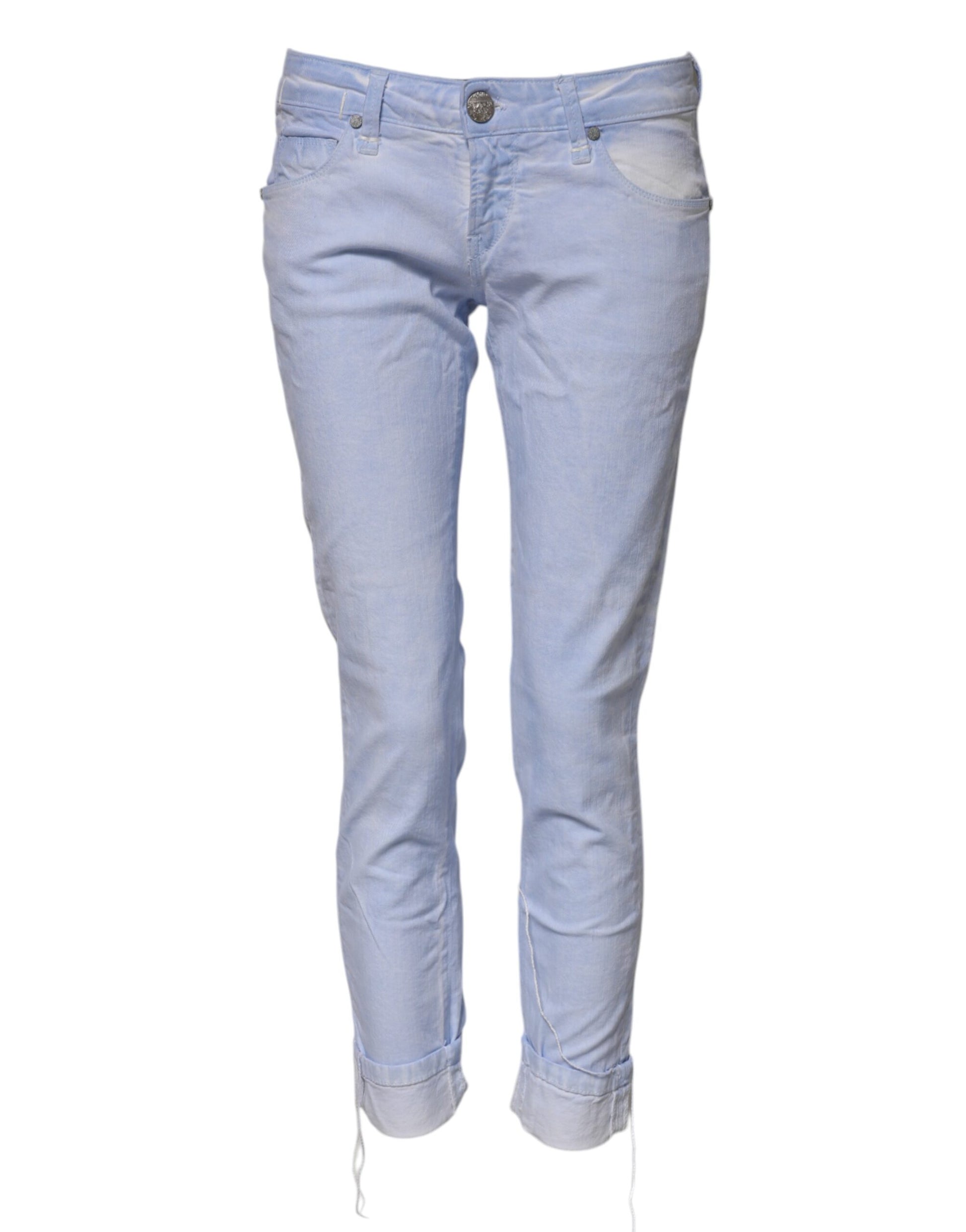 Light Blue Cotton Slim Fit Denim Low Waist Denim Jeans