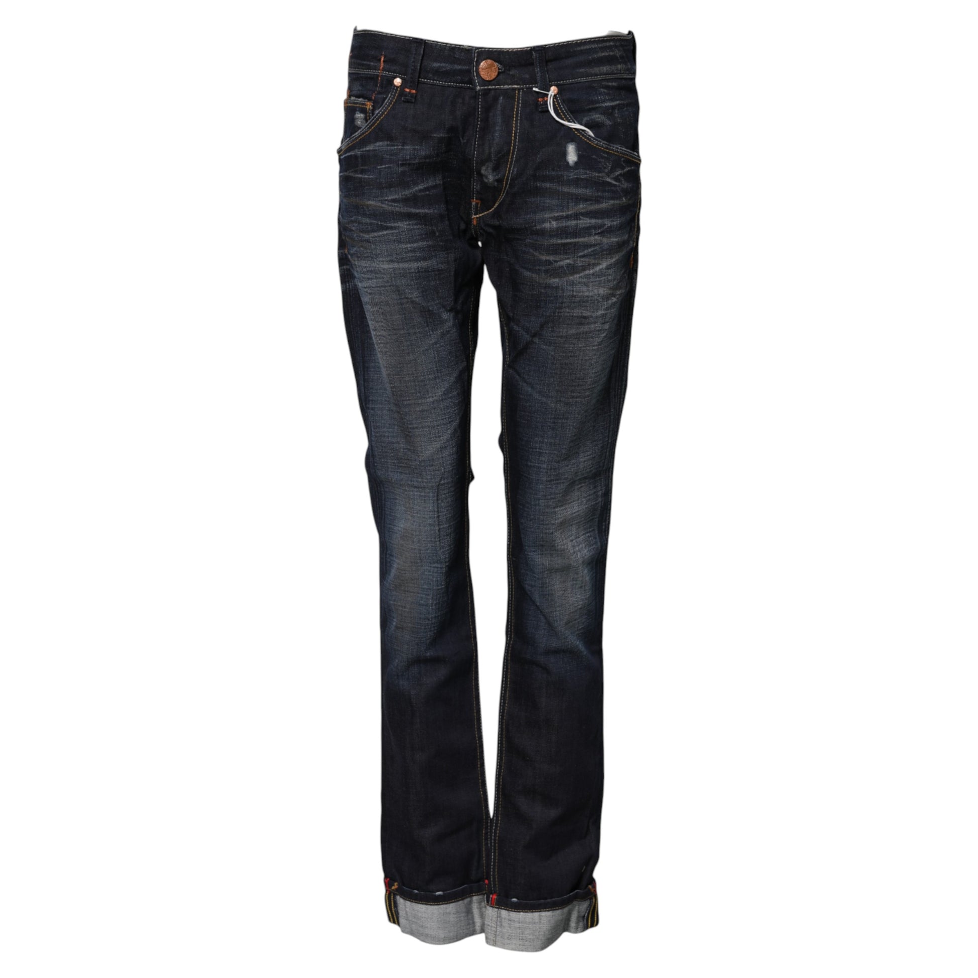 Blue Washed Cotton Mid Waist Flared Denim Jeans