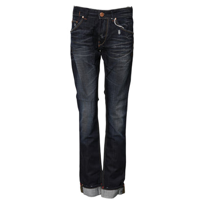 Blue Washed Cotton Mid Waist Flared Denim Jeans