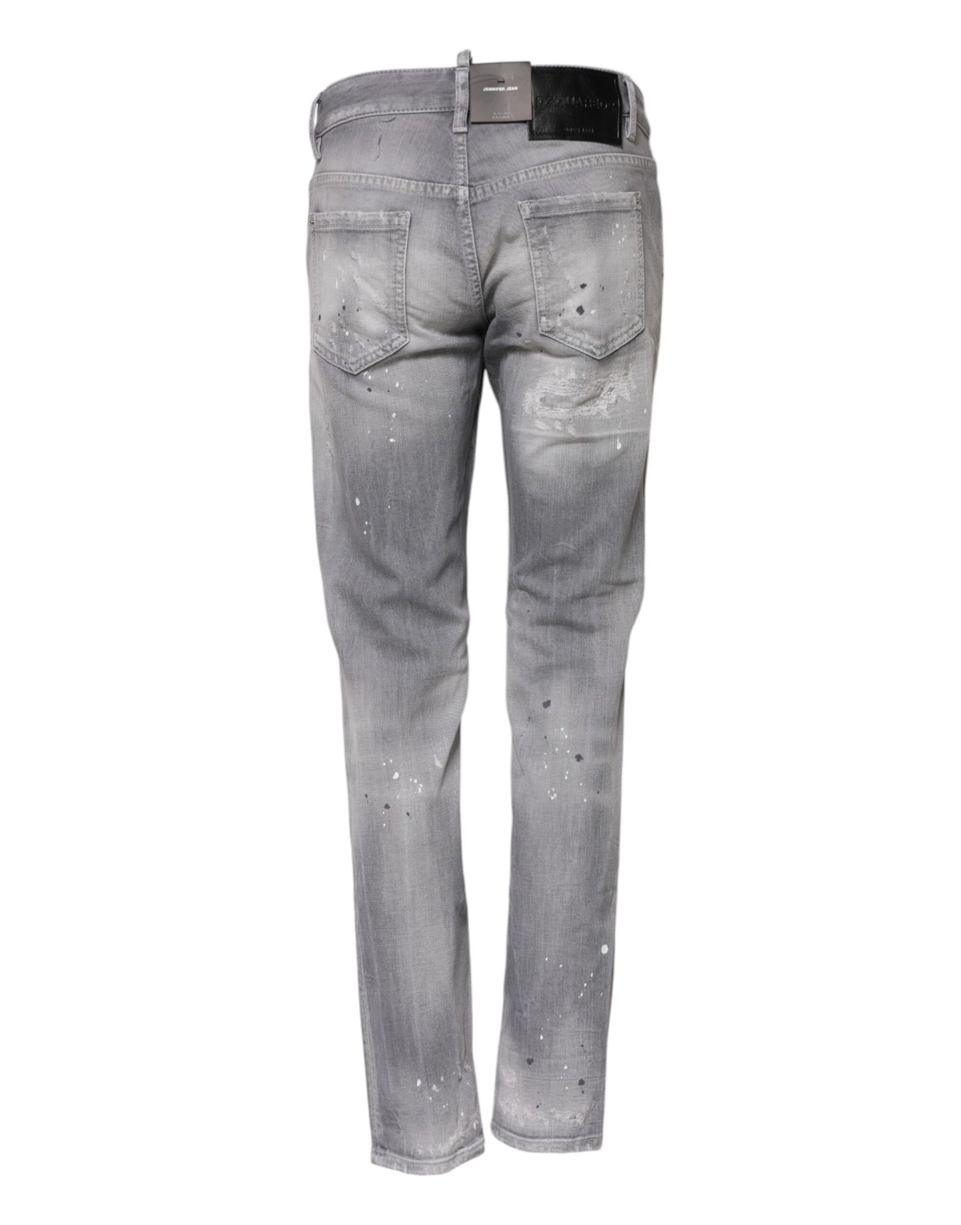 Gray Washed Mid Waist Tapered Denim Jeans